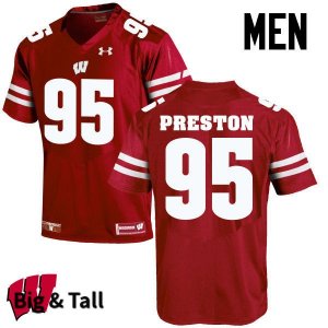 Men's Wisconsin Badgers NCAA #95 Keldric Preston Red Authentic Under Armour Big & Tall Stitched College Football Jersey OR31U42YP